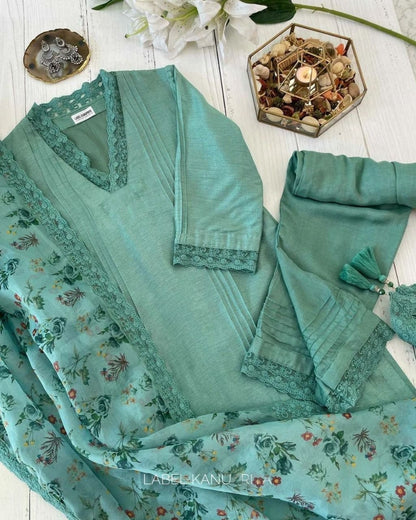 Green Pure Soft Maska Cotton Silk Salwar Suit