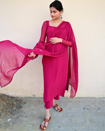 Rani Pink Heavy Pure Maska Cotton Silk Salwar Suit