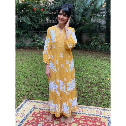 Mustard Yellow Rayon Cotton Chikankari Kurta