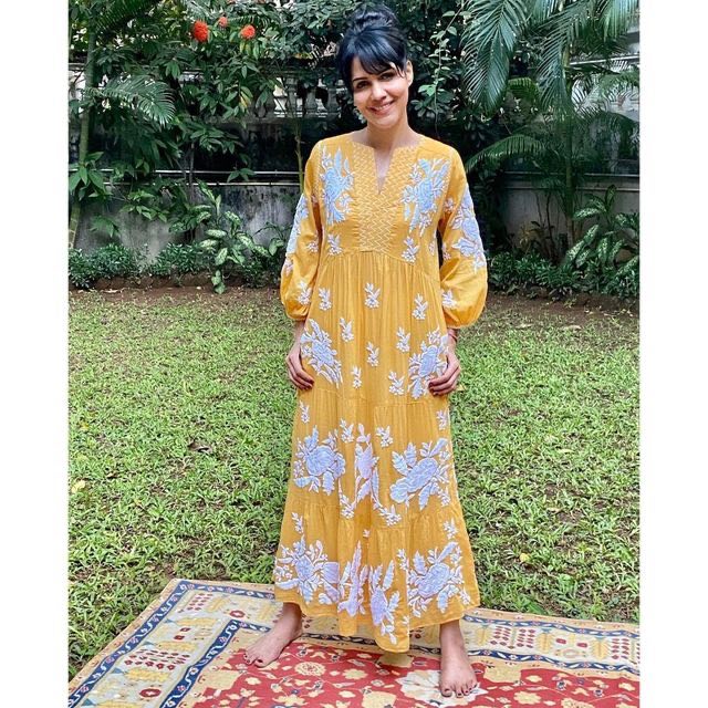 Mustard Yellow Rayon Cotton Chikankari Kurta