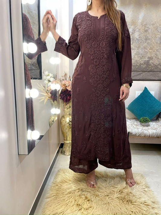 Viscose Georgette Chikankari Kurta With Palazzo Set