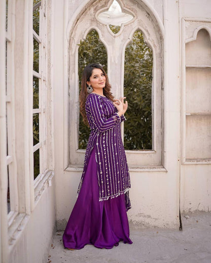 Purple Faux Georgette Sequence Work Top Bottom With Dupatta