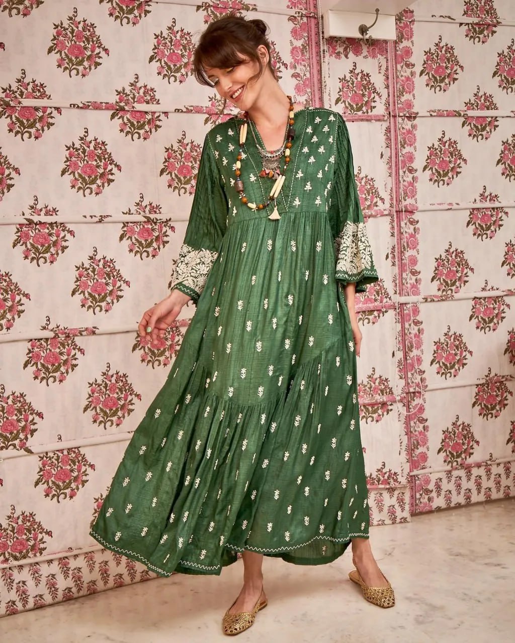 Green Rayon Cotton Chikankari Kurta