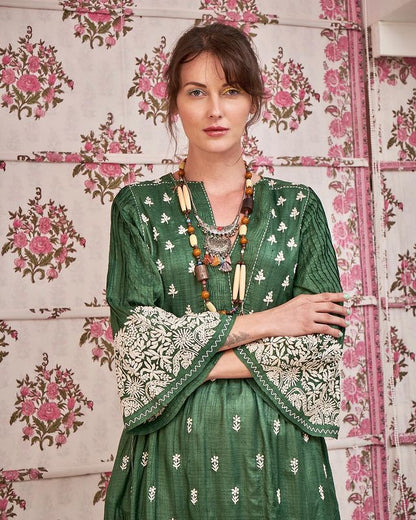 Green Rayon Cotton Chikankari Kurta