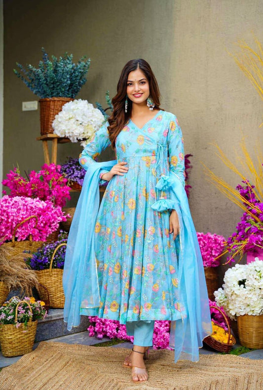 PRESENTING LIGHT BLUE PARTY WEAR GEORGETTE EMBROIDERY WORK GOWN