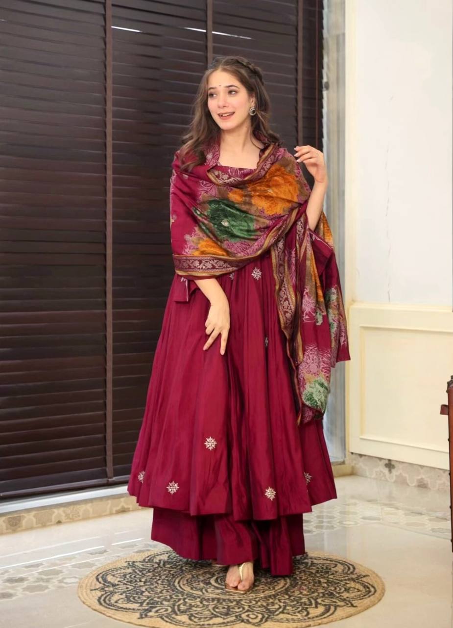 Maroon Party Wear Gown