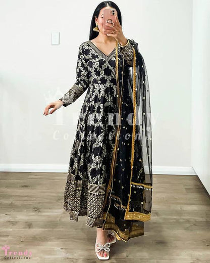 DESIGNER BLACK PARTY WEAR EMBROIDERY WORK GOWN