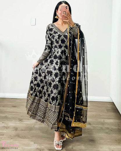 DESIGNER BLACK PARTY WEAR EMBROIDERY WORK GOWN