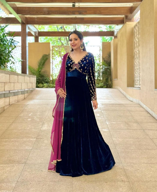 PRESENTING NEW 5000 VISCOS VELVET NAVY BLUE GOWN COLLECTION